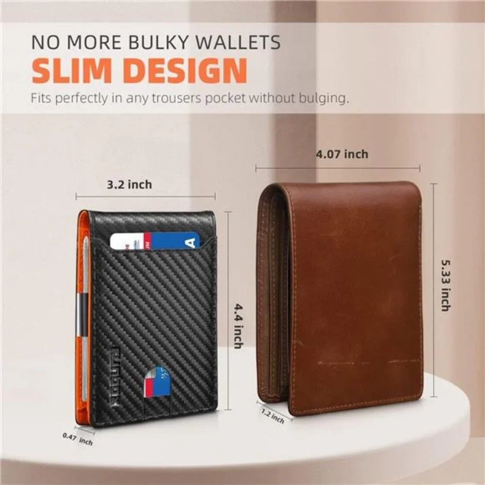 RUNBOX Slim Wallets for Men - Leather Money Clip Mens Wallet - RFID Blocking